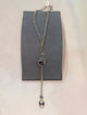 Wafa Chunky Lariat Necklace - chunky silver oval link chain lariat with toggle clasp center and dangling oval link drop