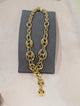 Wafa Gold Mariner Link Lariat Necklace - chunky gold puffed mariner oval link lariat necklace with dangling drop and magnetic ball clasp