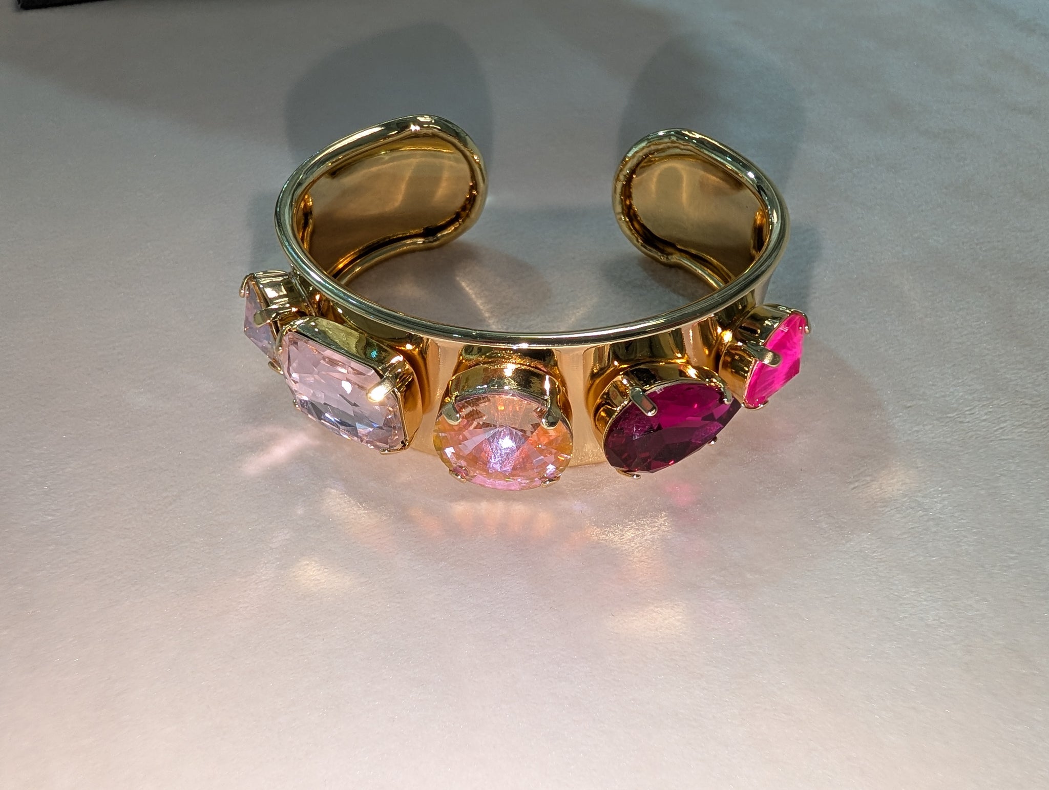 Pre Order Wafa Multi Pinks Cuff - Mixed Cut Pink Crystal Gold Cuff Bracelet