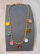 Wafa Charm Bead Necklace - Multi Color Crystal Charm Gold Ball Chain