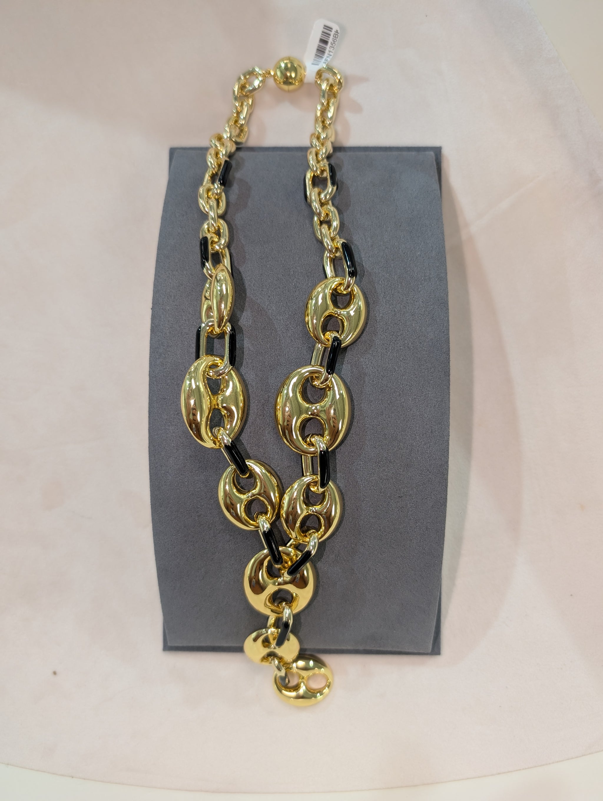 Wafa Black and Gold Lariat - Puffed Mariner Link Chain Necklace