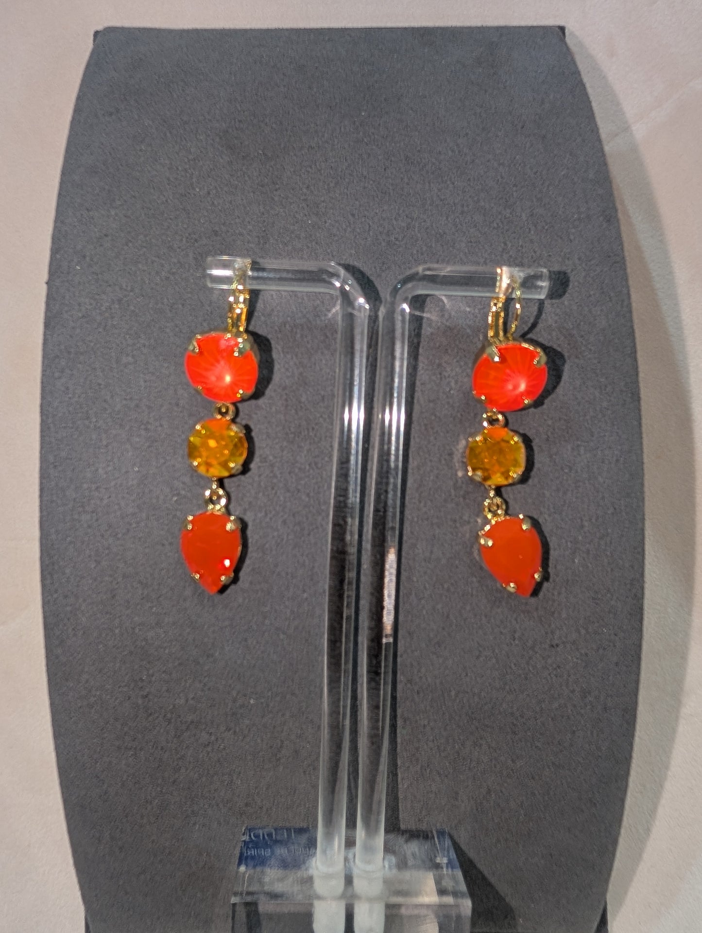 Pre Order Wafa 3 Stone Earrings - Orange Coral