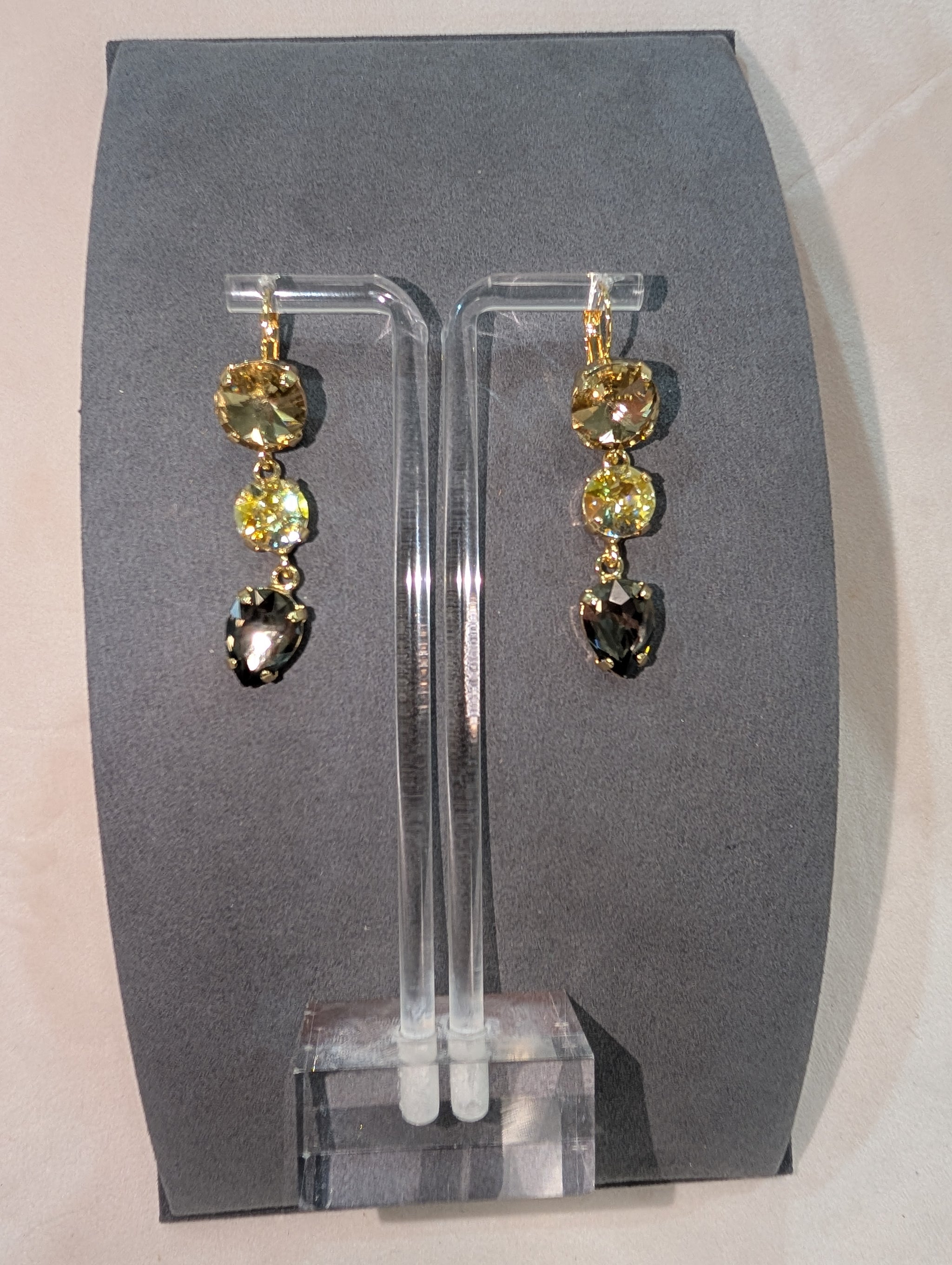 Pre Order Wafa 3 Stone Earrings - Olive Yellow Black