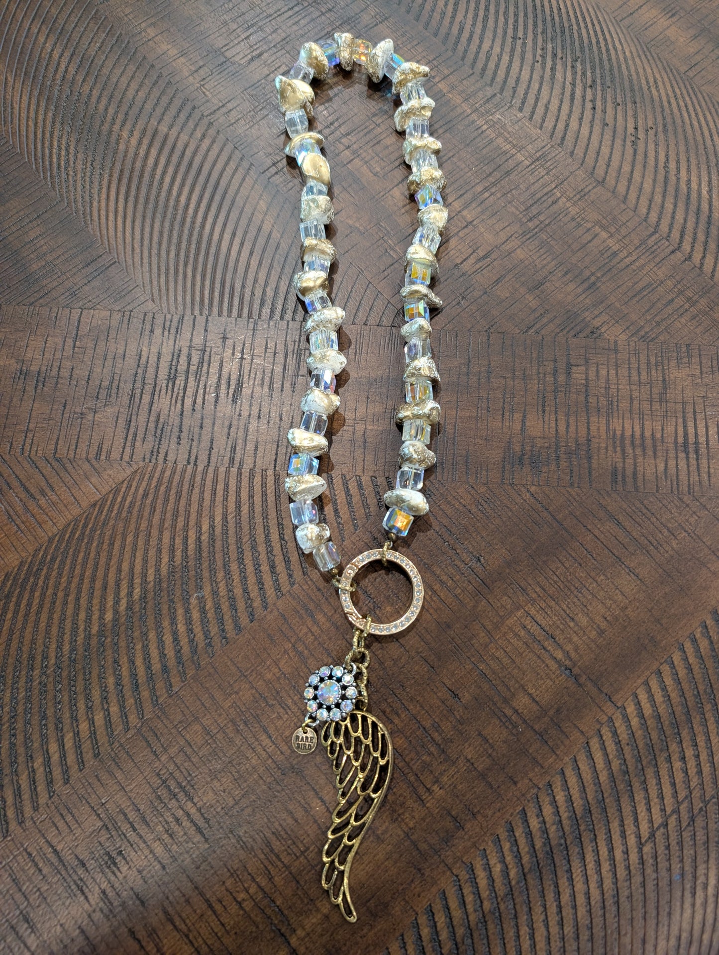 A Rare Bird Crystal & Pearl Angel Wing Necklace - View 1