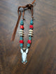 A Rare Bird Turquoise & Red Coral Horse Pendant Leather Tie Necklace