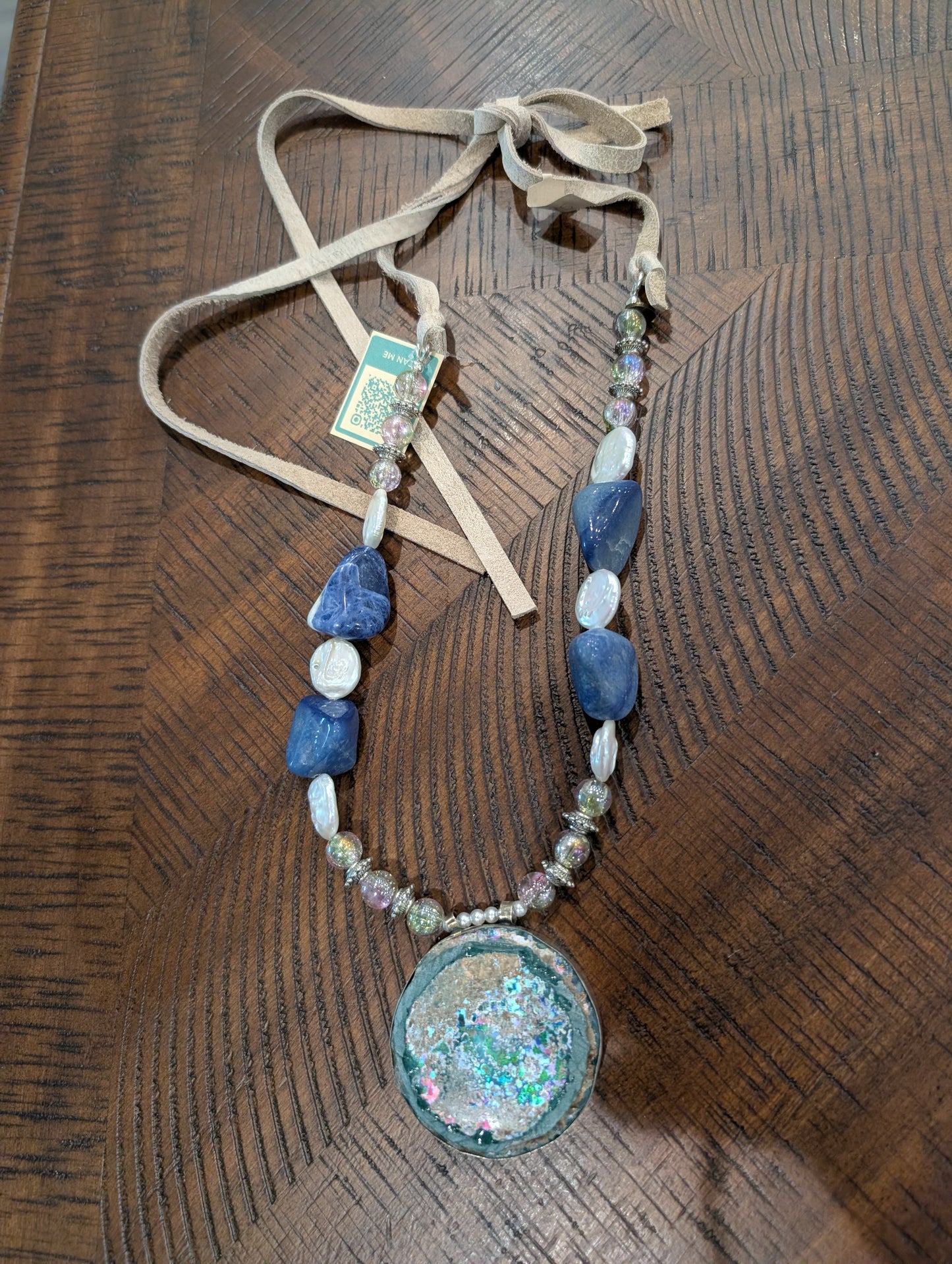 A Rare Bird Sodalite & Druzy Suede Tie Necklace — One of a Kind