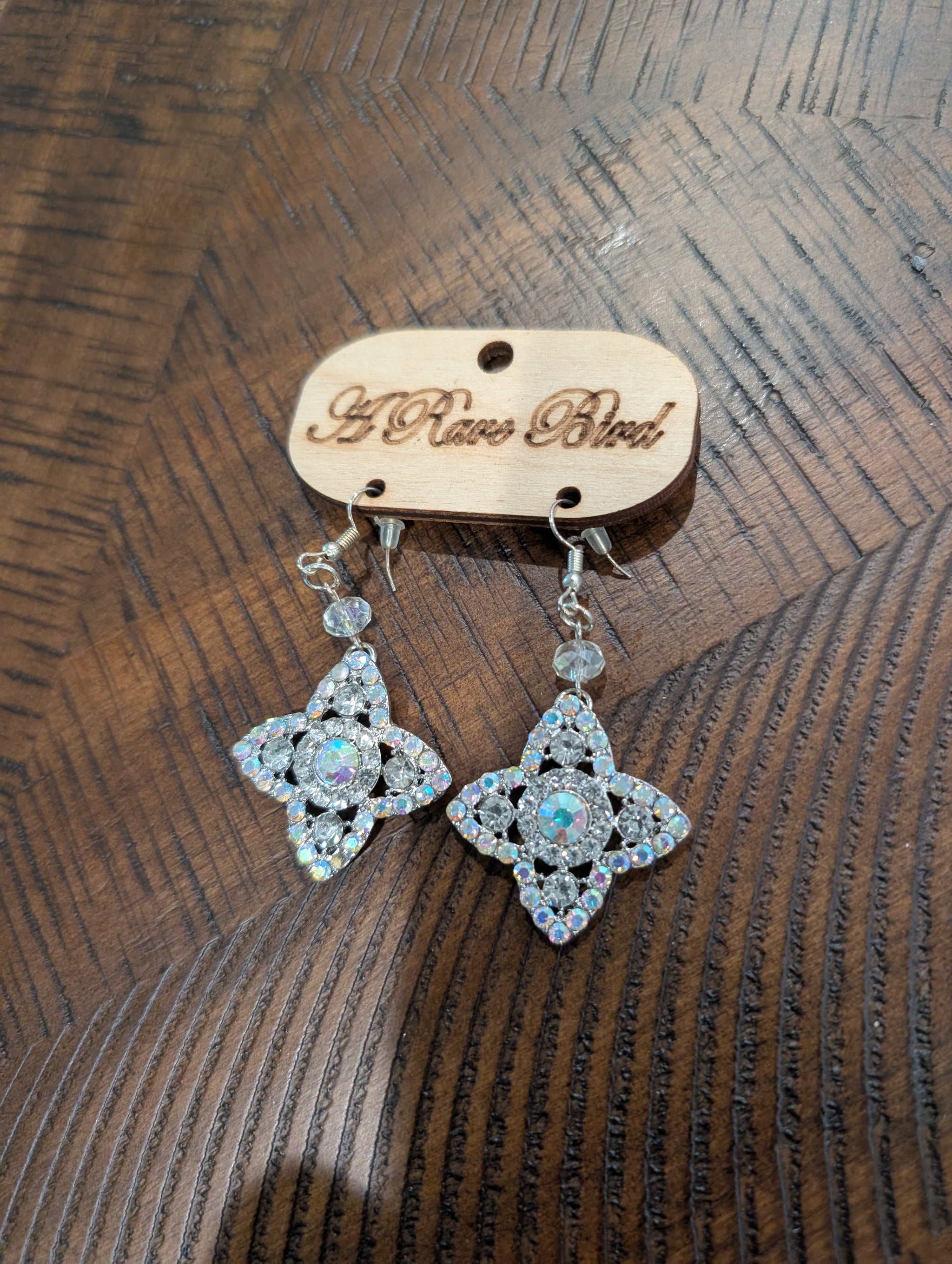 A Rare Bird AB Crystal Star Burst Earrings - Silver Iridescent