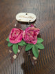 A Rare Bird Cowhide Velvet Rose & Leaf Earrings - Magenta