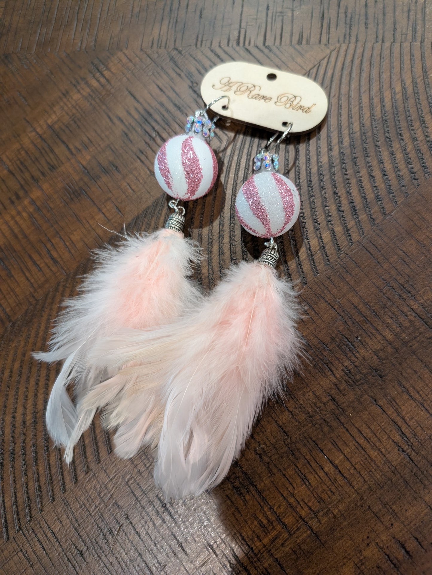 A Rare Bird Pink Glitter Ornament Feather Earrings