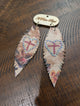 A Rare Bird Floral Print Crystal Heart Leather Feather Earrings