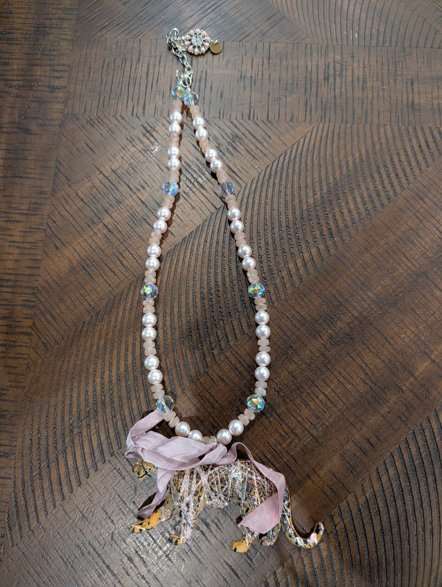 A Rare Bird Pearl & AB Crystal Rhinestone Clasp Necklace