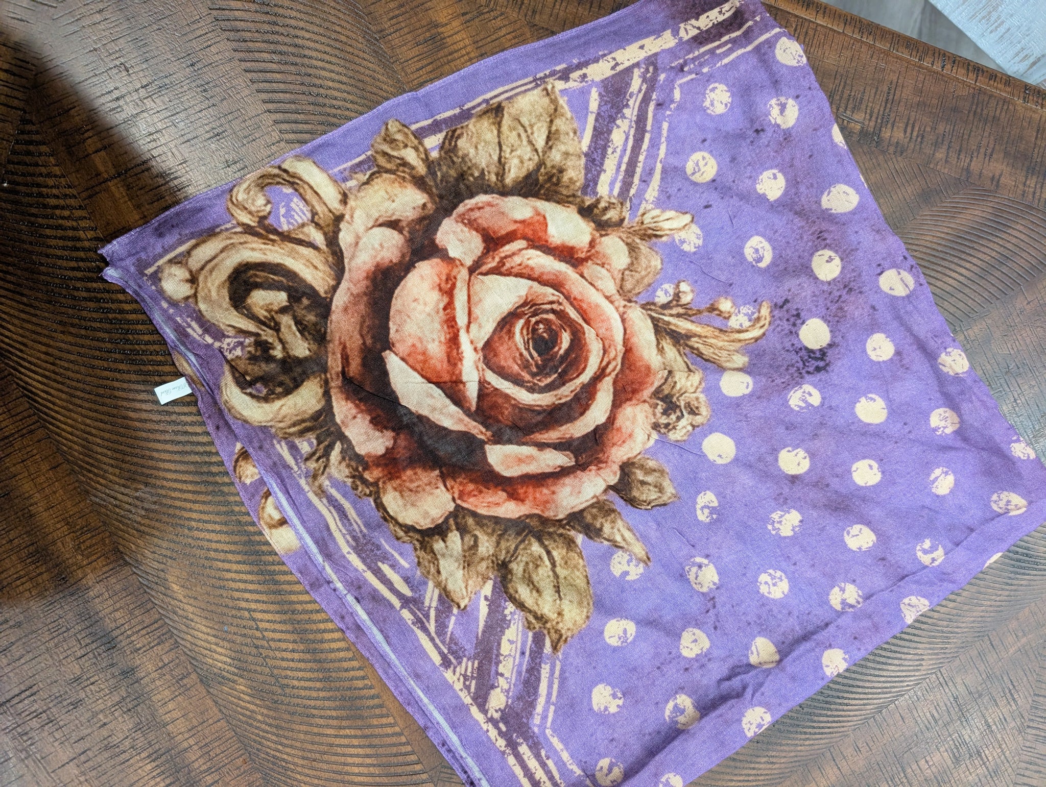 A Rare Bird Floral Rose Scarf in Lavender Polka Dot