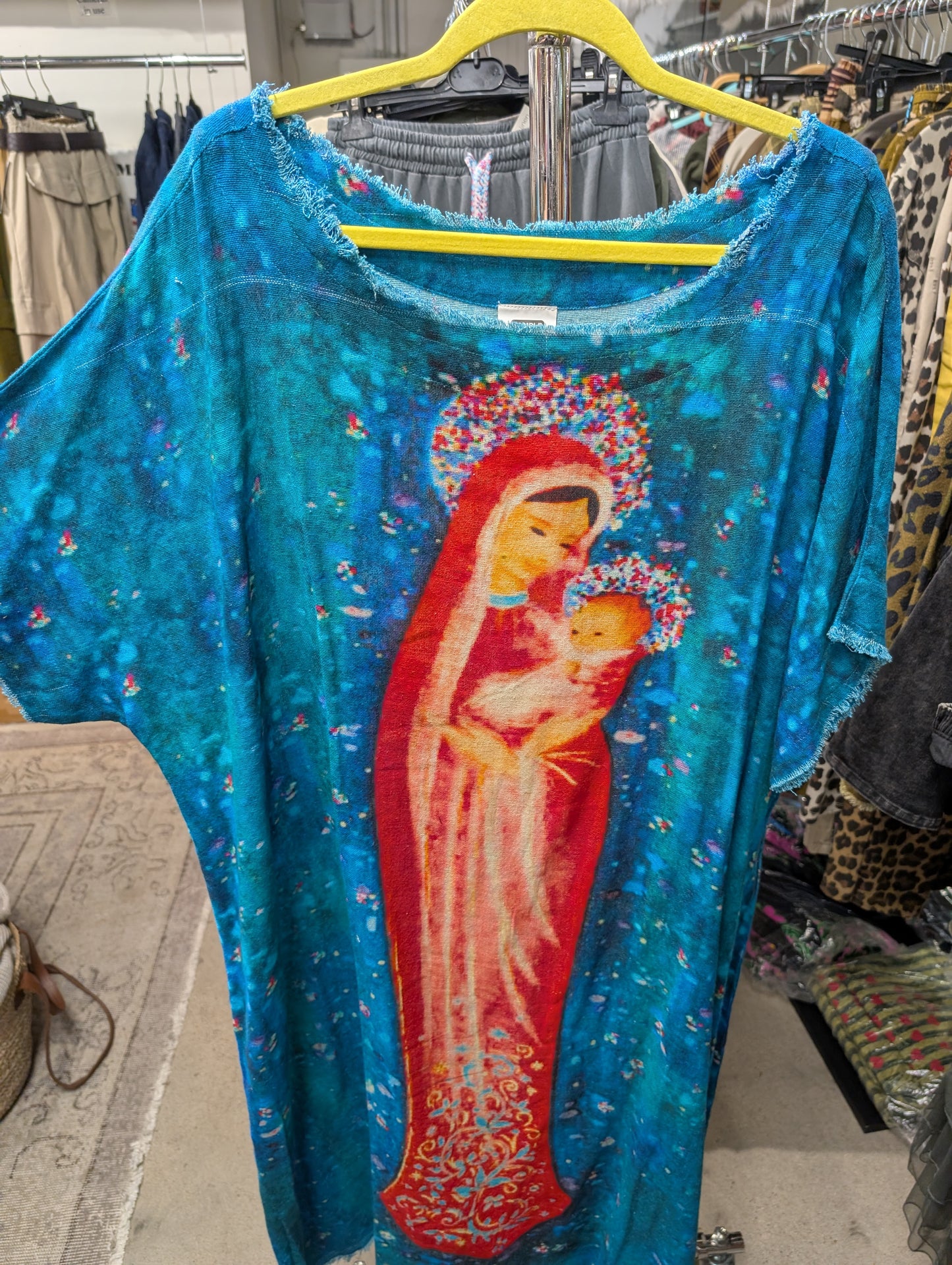 I Love Linen Sacred Madonna Graphic Top in Teal