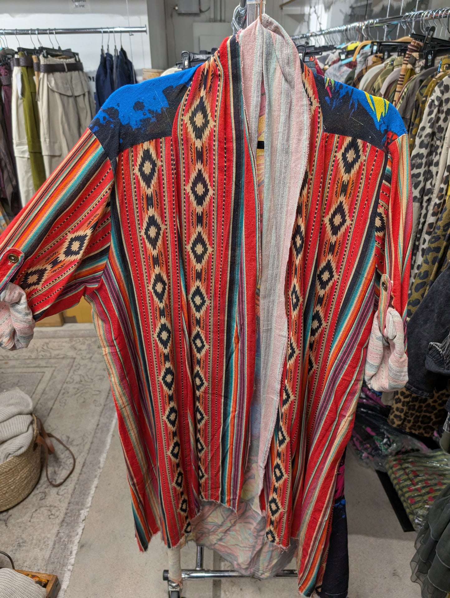 I Love Linen Aztec Spirit Kimono - Front, Serape Stripe Print