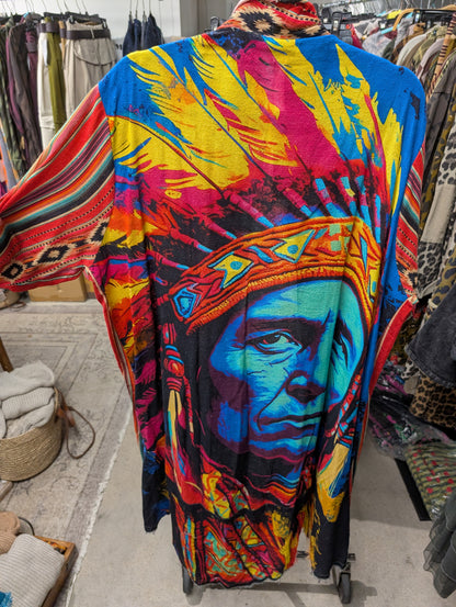 I Love Linen Aztec Spirit Kimono - Back, Colorful Portrait Graphic