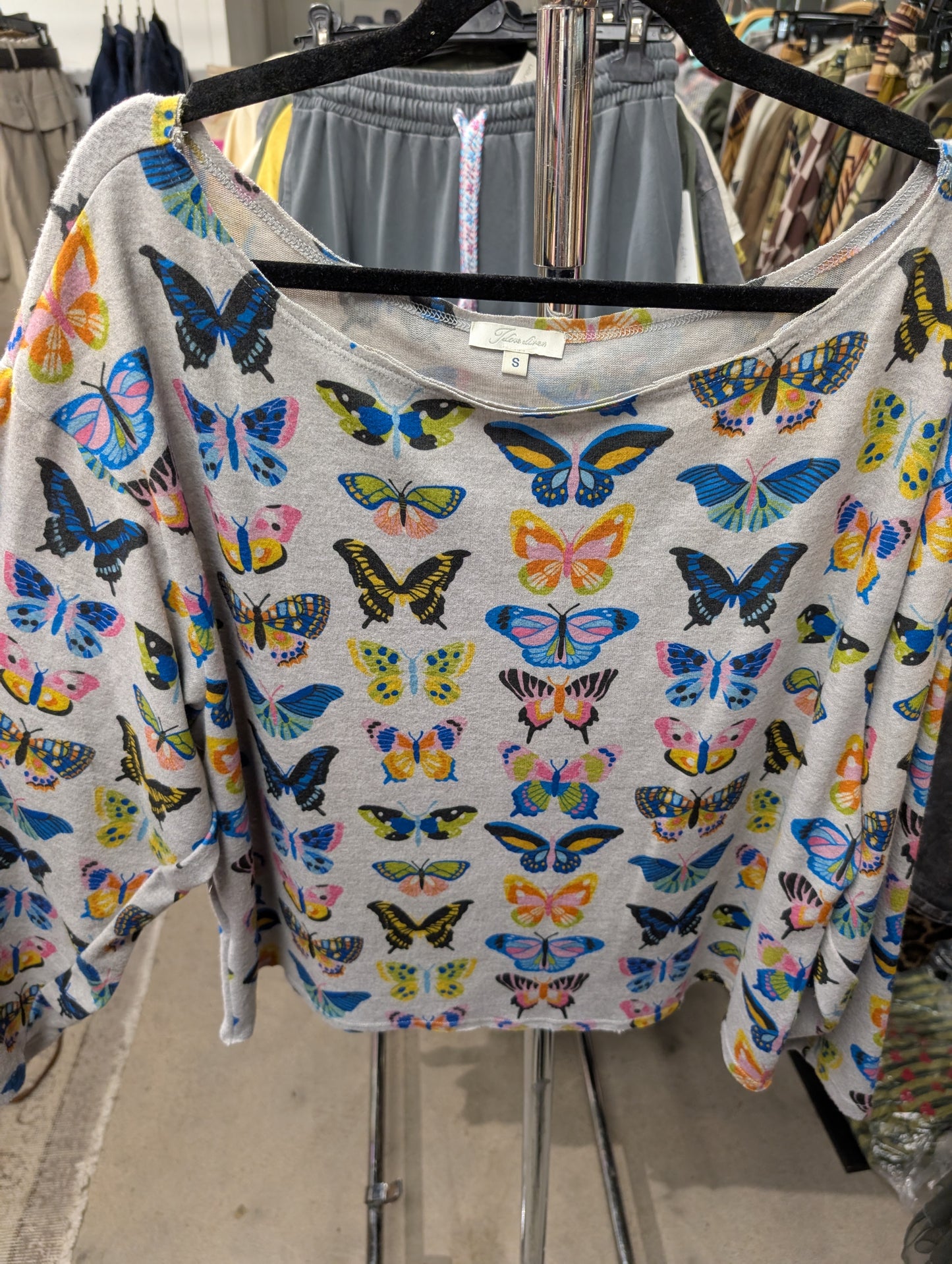 I Love Linen Butterfly Flutter Top - White Multicolor