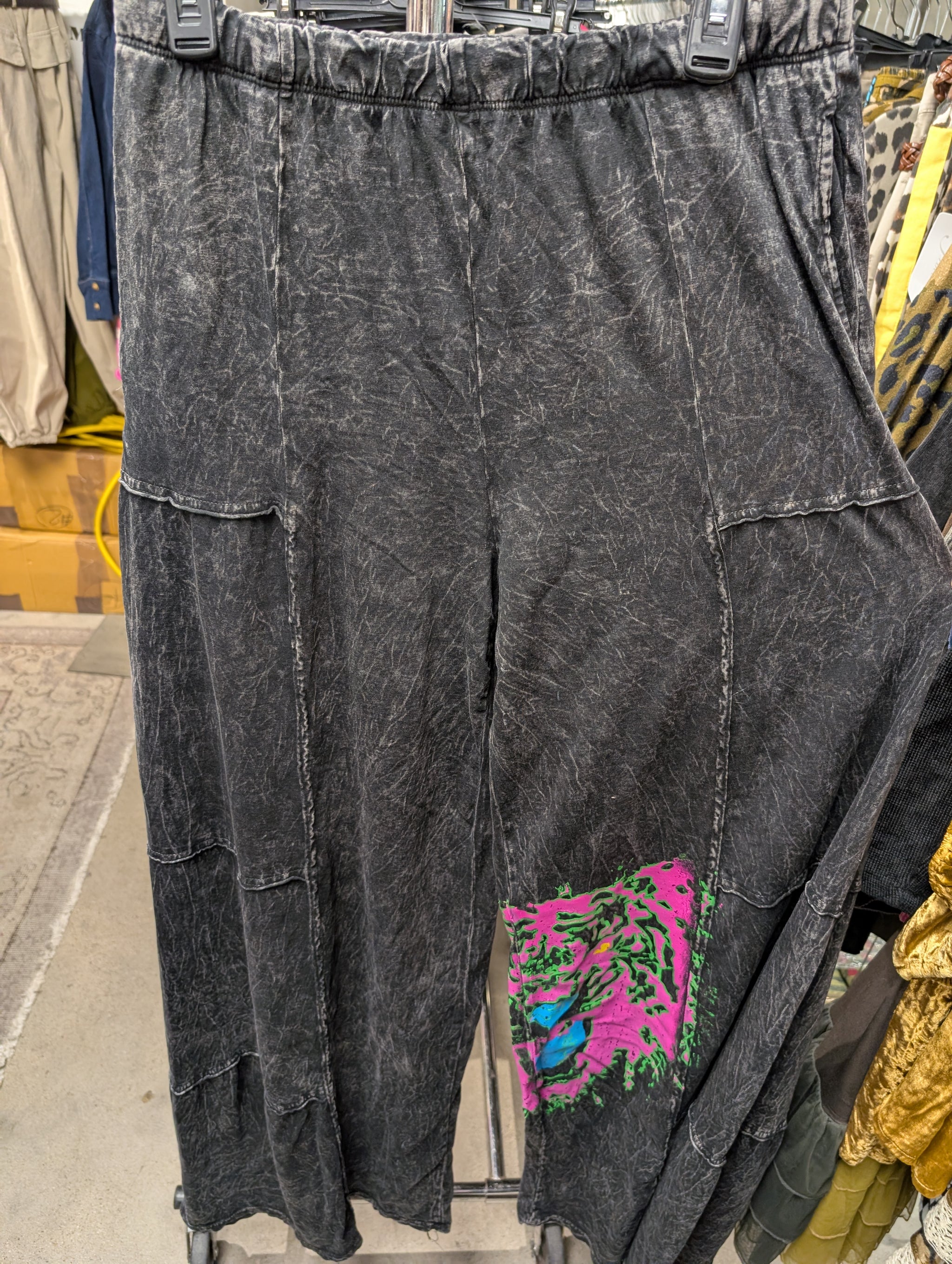 I Love Linen Mineral Wash Wide Leg Pants in Charcoal
