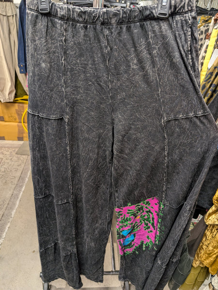 I Love Linen Mineral Wash Wide Leg Pants in Charcoal