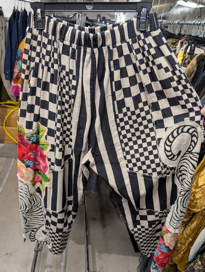 I Love Linen Checker Patchwork Wide Leg Pants - Back