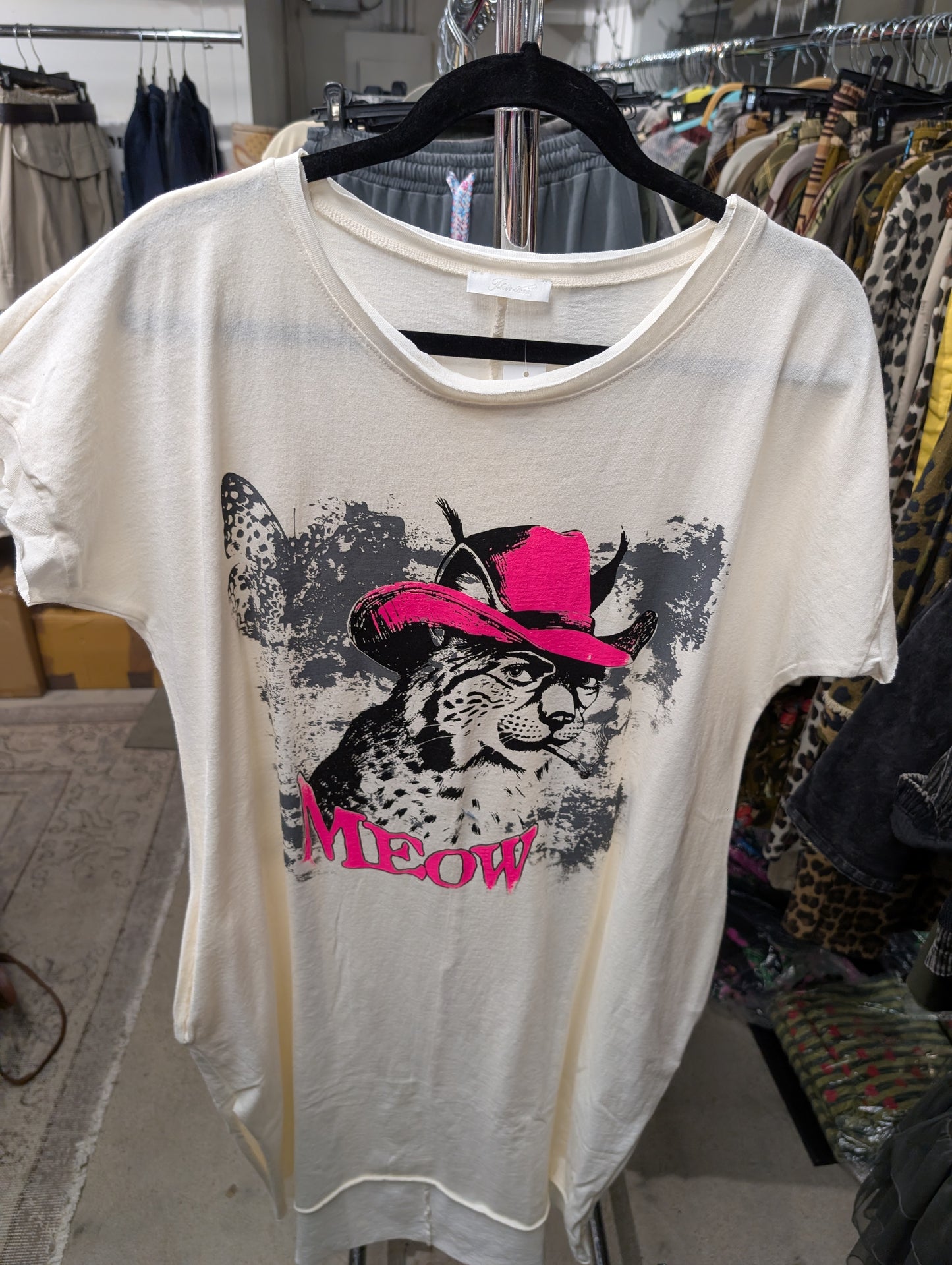 I Love Linen Meow Cowboy Cat Graphic Tee in Cream