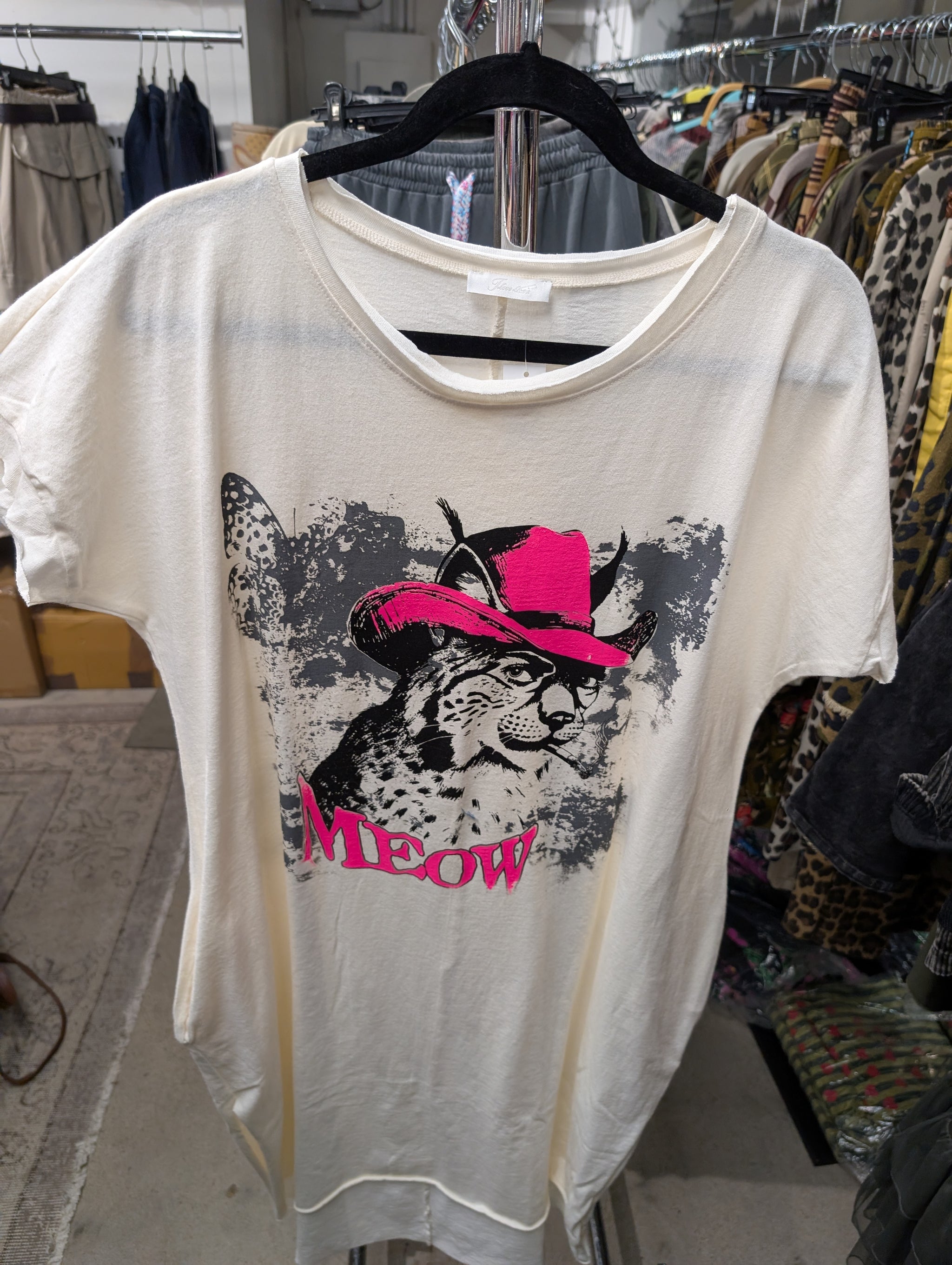 I Love Linen Meow Cowboy Cat Graphic Tee in Cream