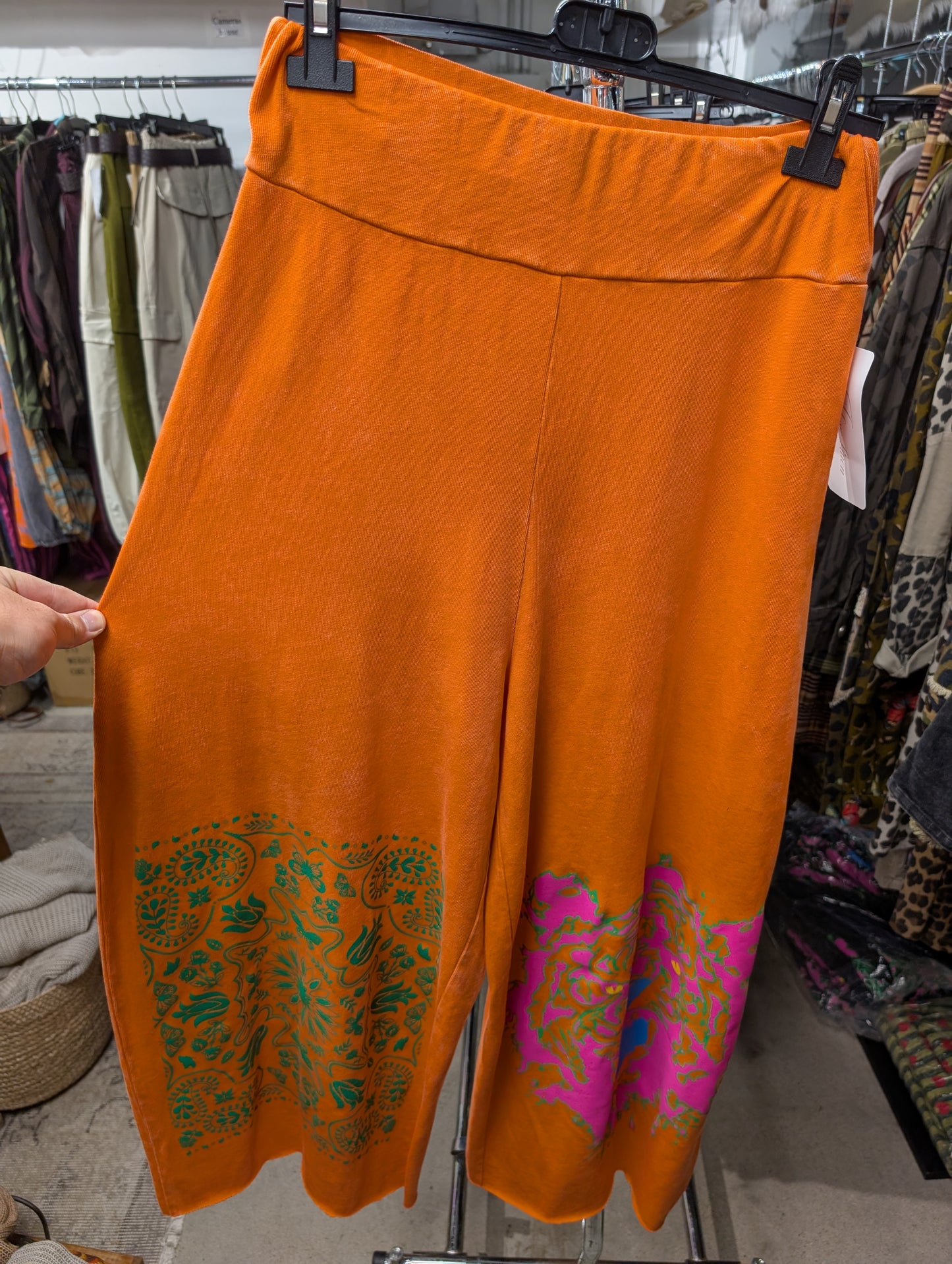 I Love Linen Tiger Graphic Wide Leg Skirt in Orange
