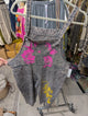 I Love Linen Tiger Rose Graphic Denim Overalls in Washed Charcoal