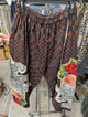 I Love Linen Tiger Rose Checker Patchwork Pants in Brown and Navy