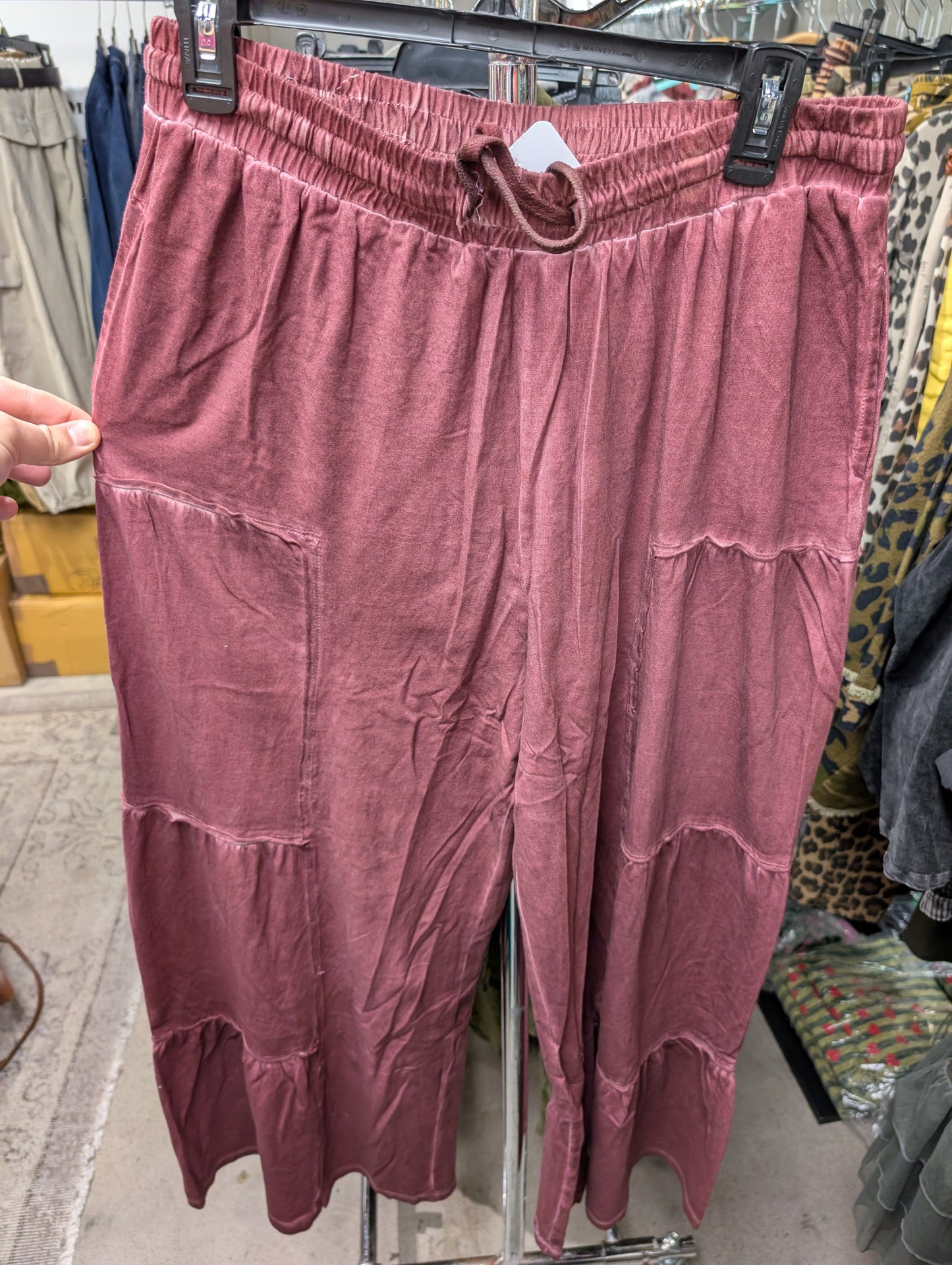 I Love Linen Dusty Rose Tiered Wide Leg Pants