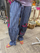 I Love Linen Stripe Graphic Harem Pants in Navy Blue