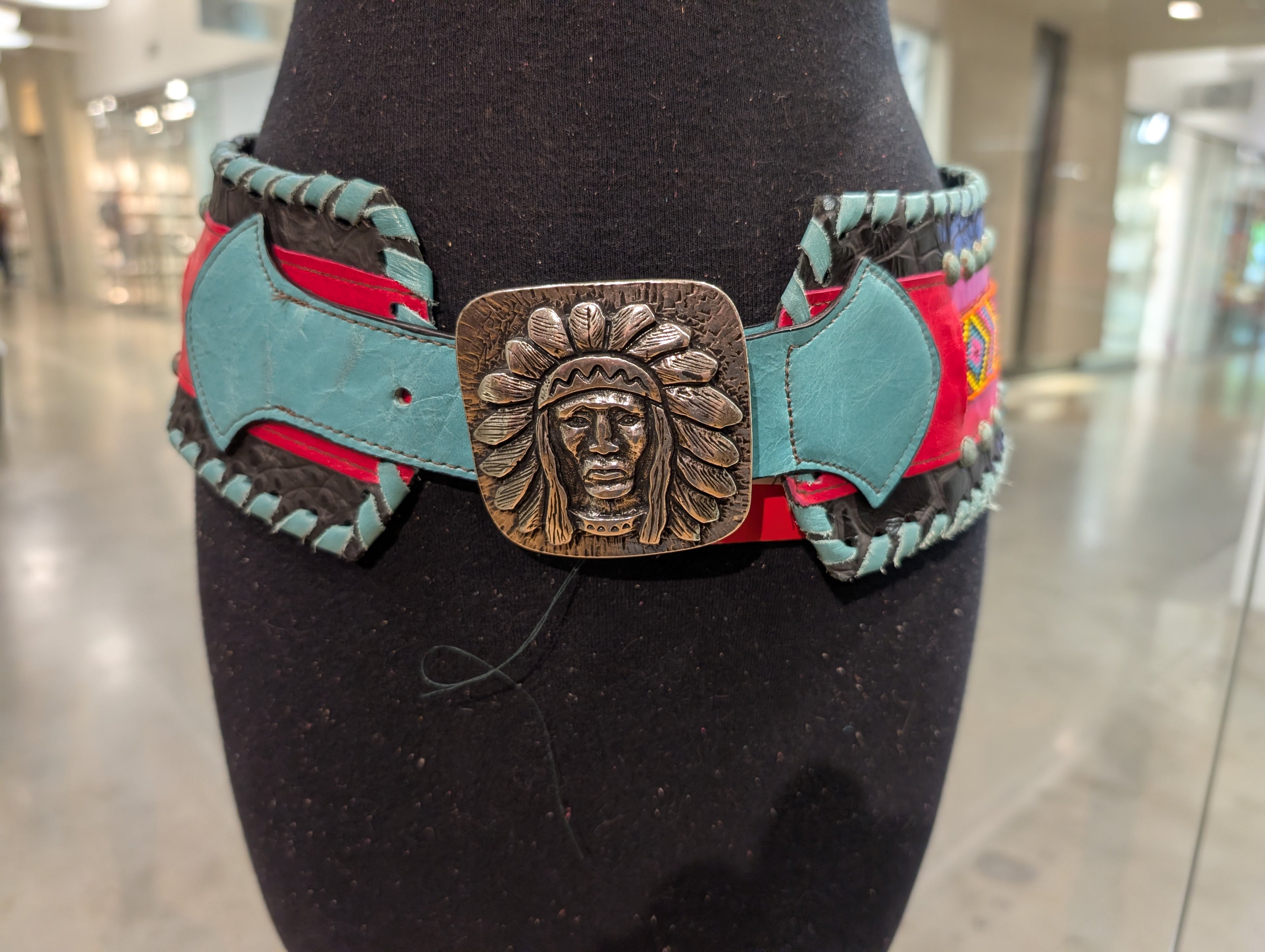 Kurtman Beaded Chief Leather Belt — front view showing chief buckle