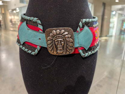 Kurtman Beaded Chief Leather Belt — front view showing chief buckle