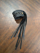 Kurtman Leather Fringe Cuff in black — croc-embossed leather with crystal studs and long leather fringe