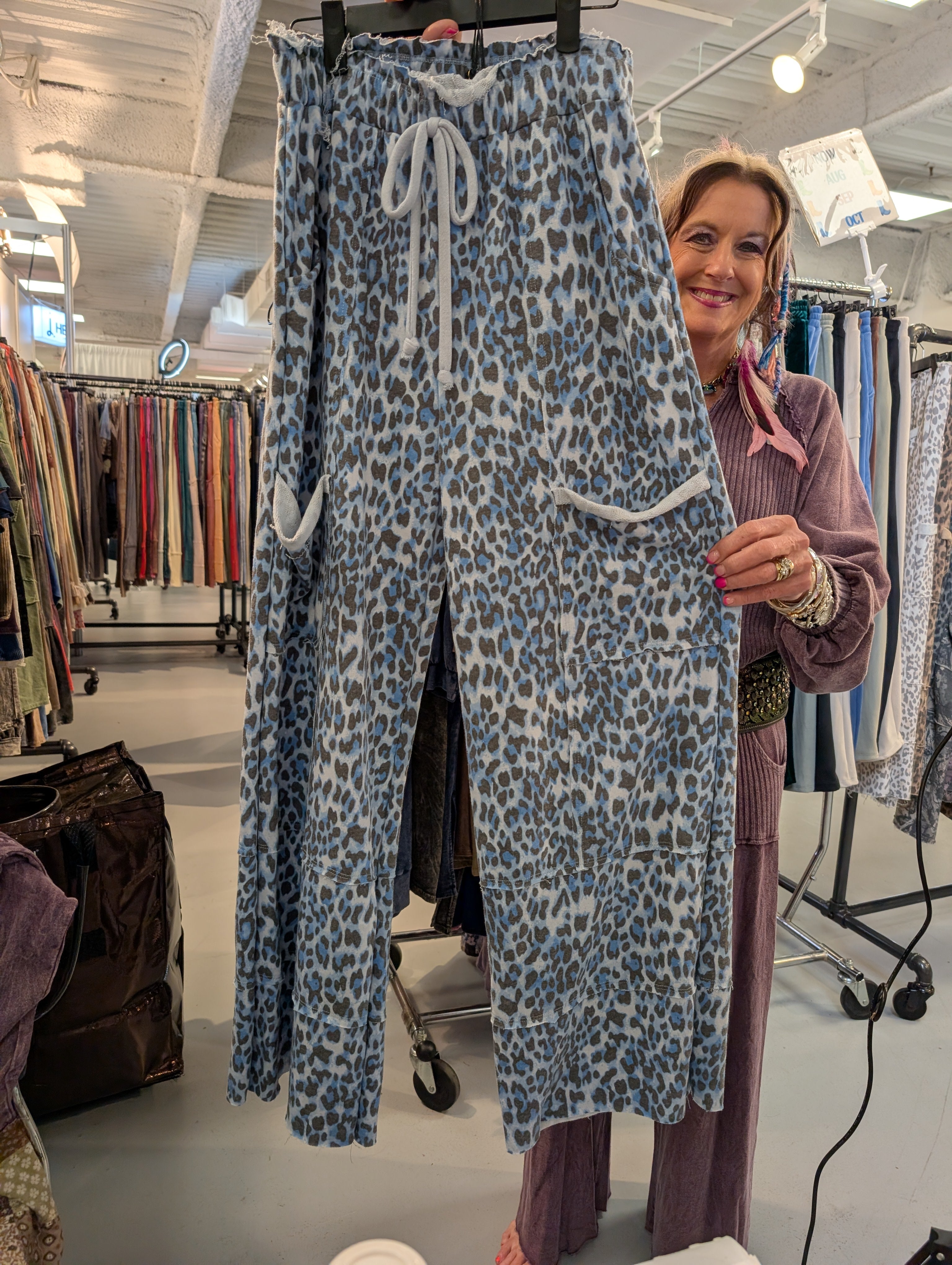 J.Her HP6583 Blue Leopard Wide-Leg Pants
