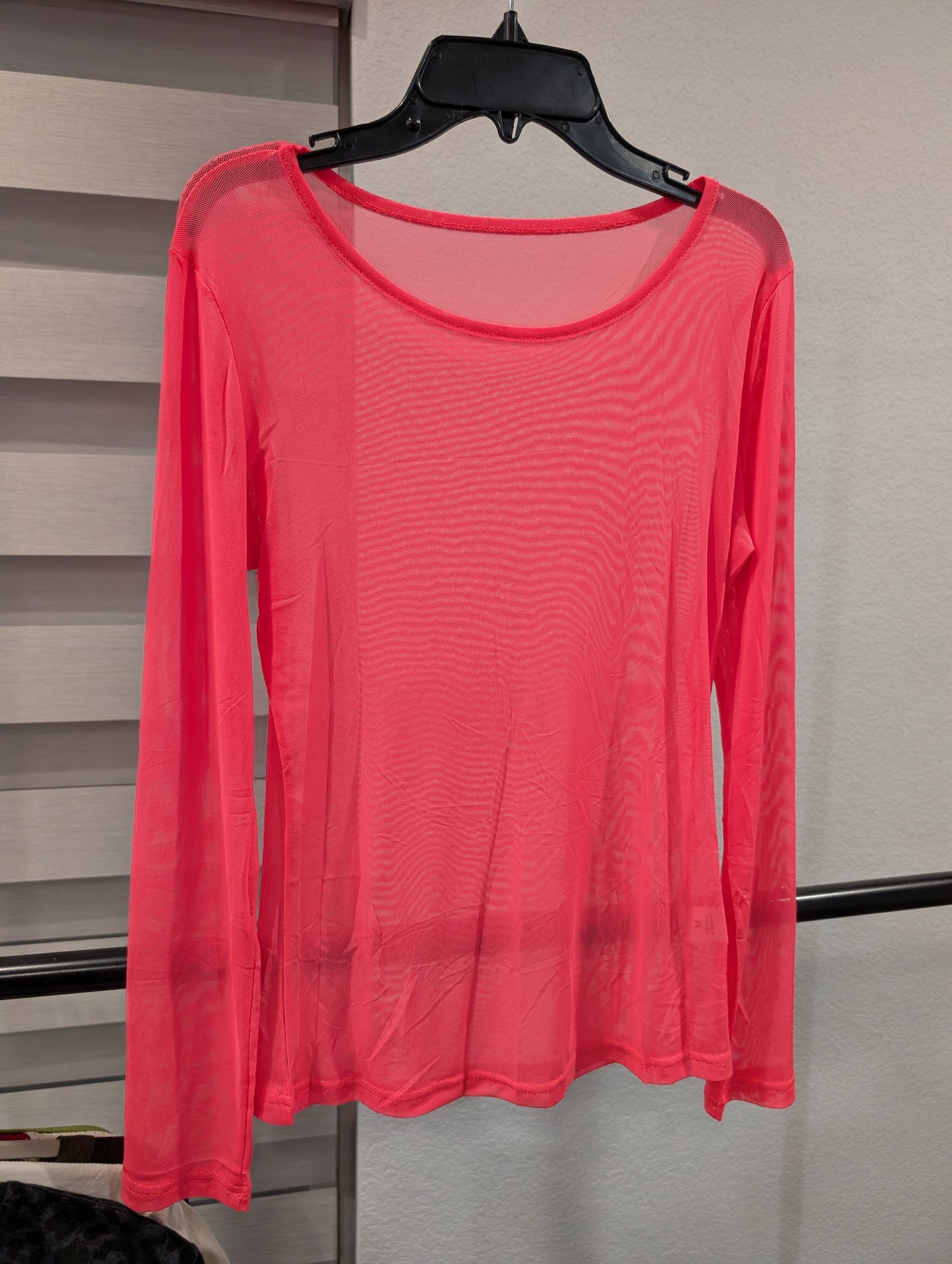 Keep It Gypsy Neon Coral Sheer Mesh Long Sleeve Top
