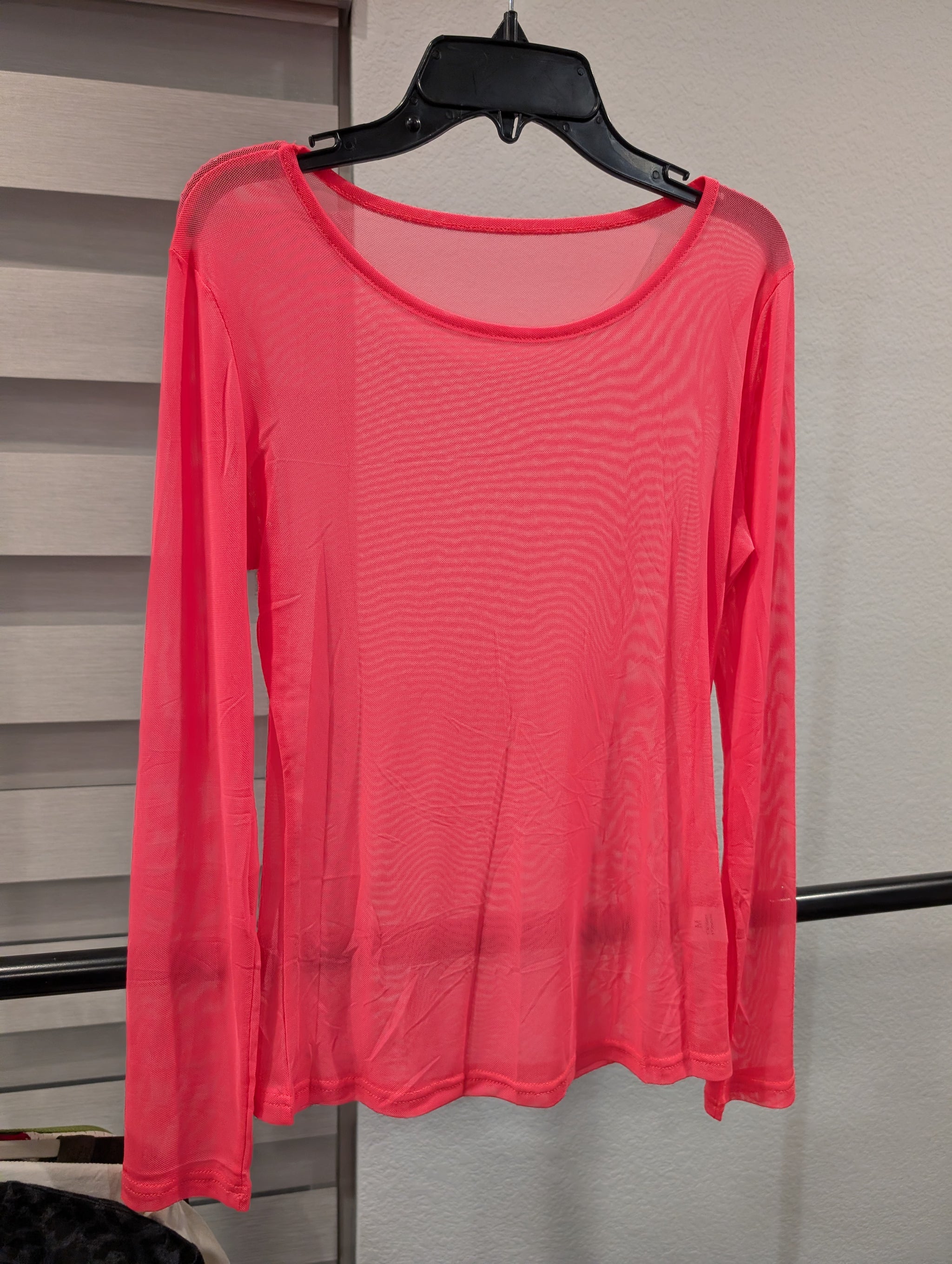 Keep It Gypsy Neon Coral Sheer Mesh Long Sleeve Top
