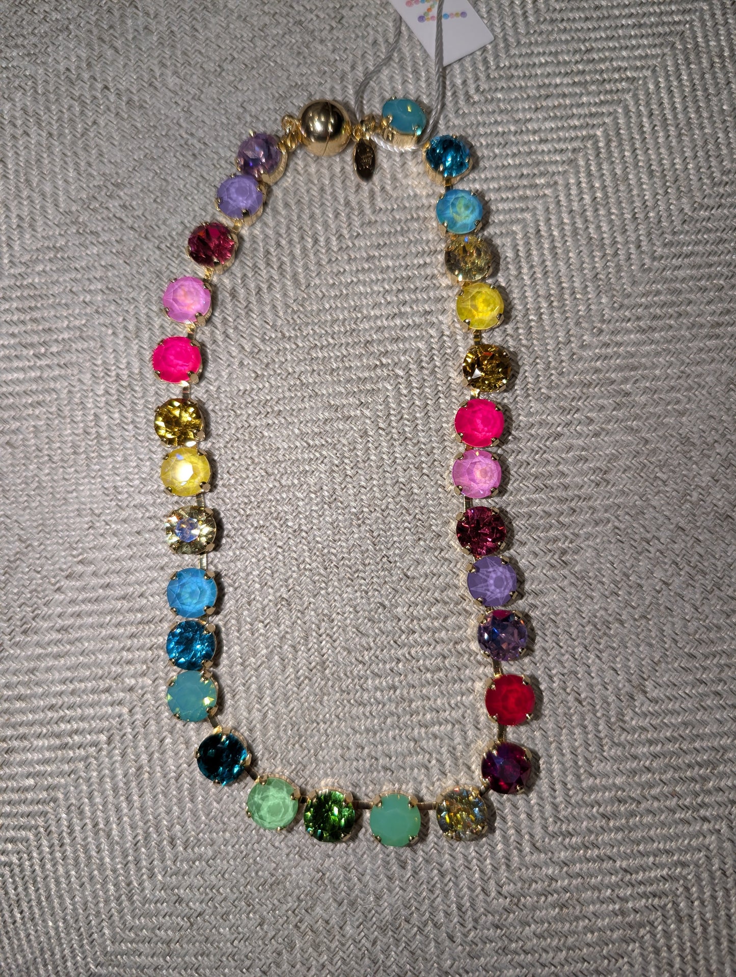 Pre Order WaFa Rainbow Crystal Necklace — large multicolor crystal collar necklace in gold setting, 16 inches