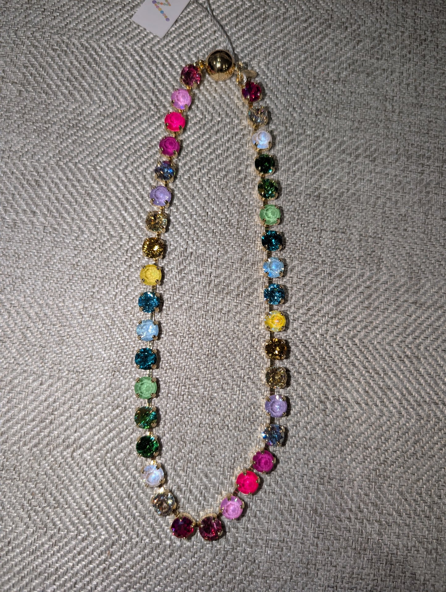 Pre Order WaFa Rainbow Crystal Necklace II — 16-inch big stone multicolor crystal collar necklace in gold setting