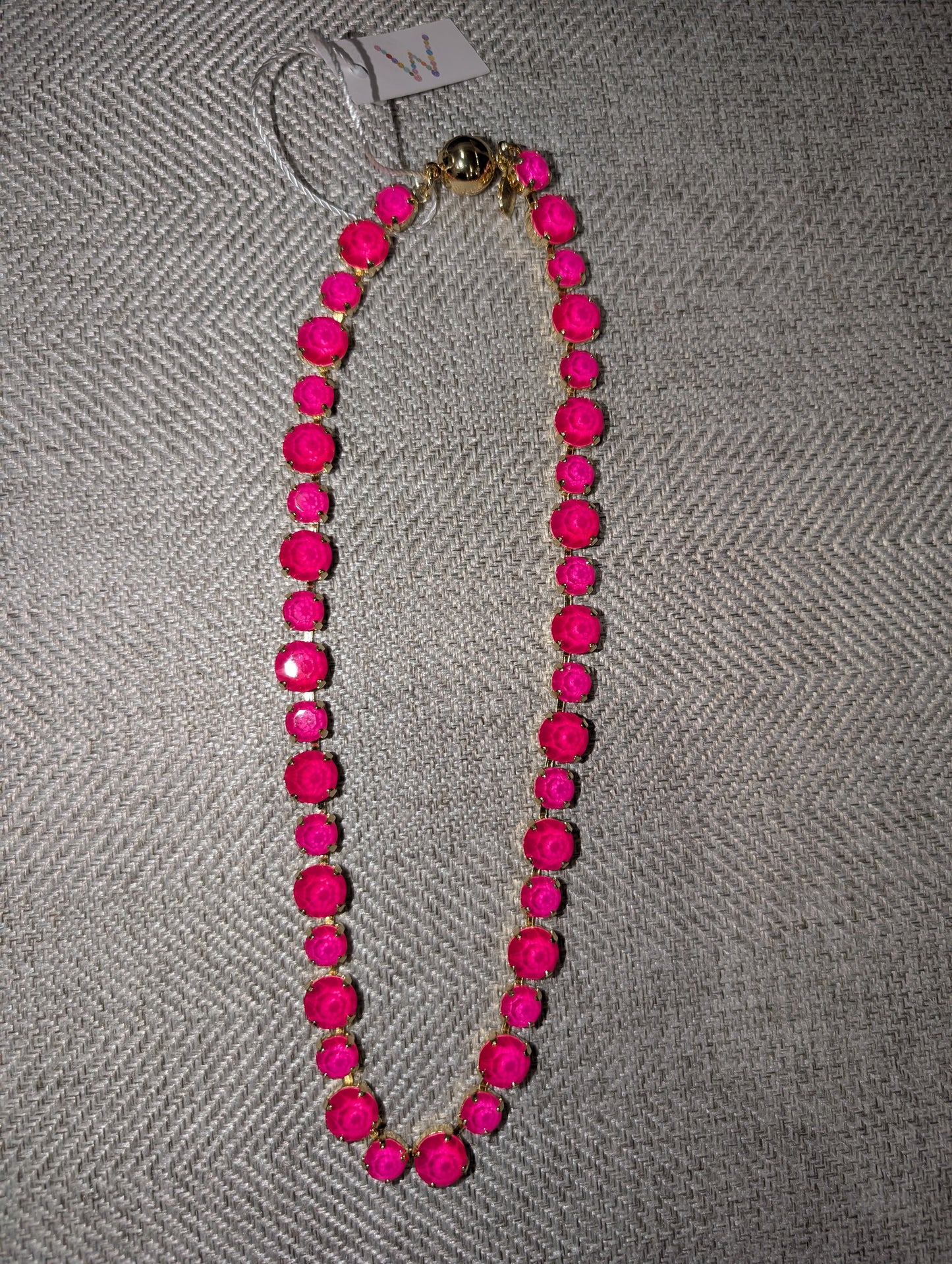 Pre Order WaFa Neon Pink Crystal Necklace — 16-inch collar of uniform neon pink crystals in gold setting