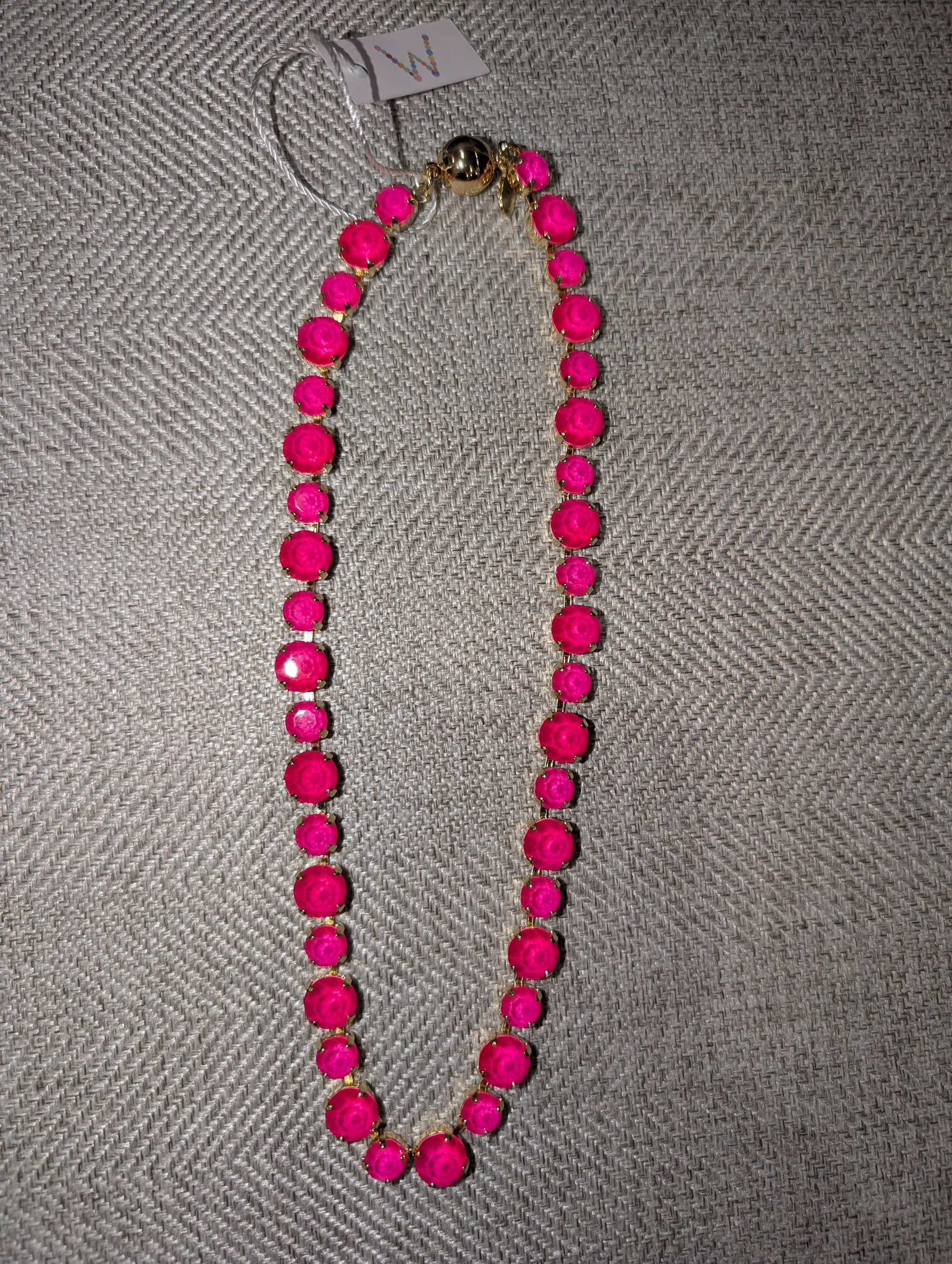 Pre Order WaFa Neon Pink Crystal Necklace — 16-inch collar of uniform neon pink crystals in gold setting