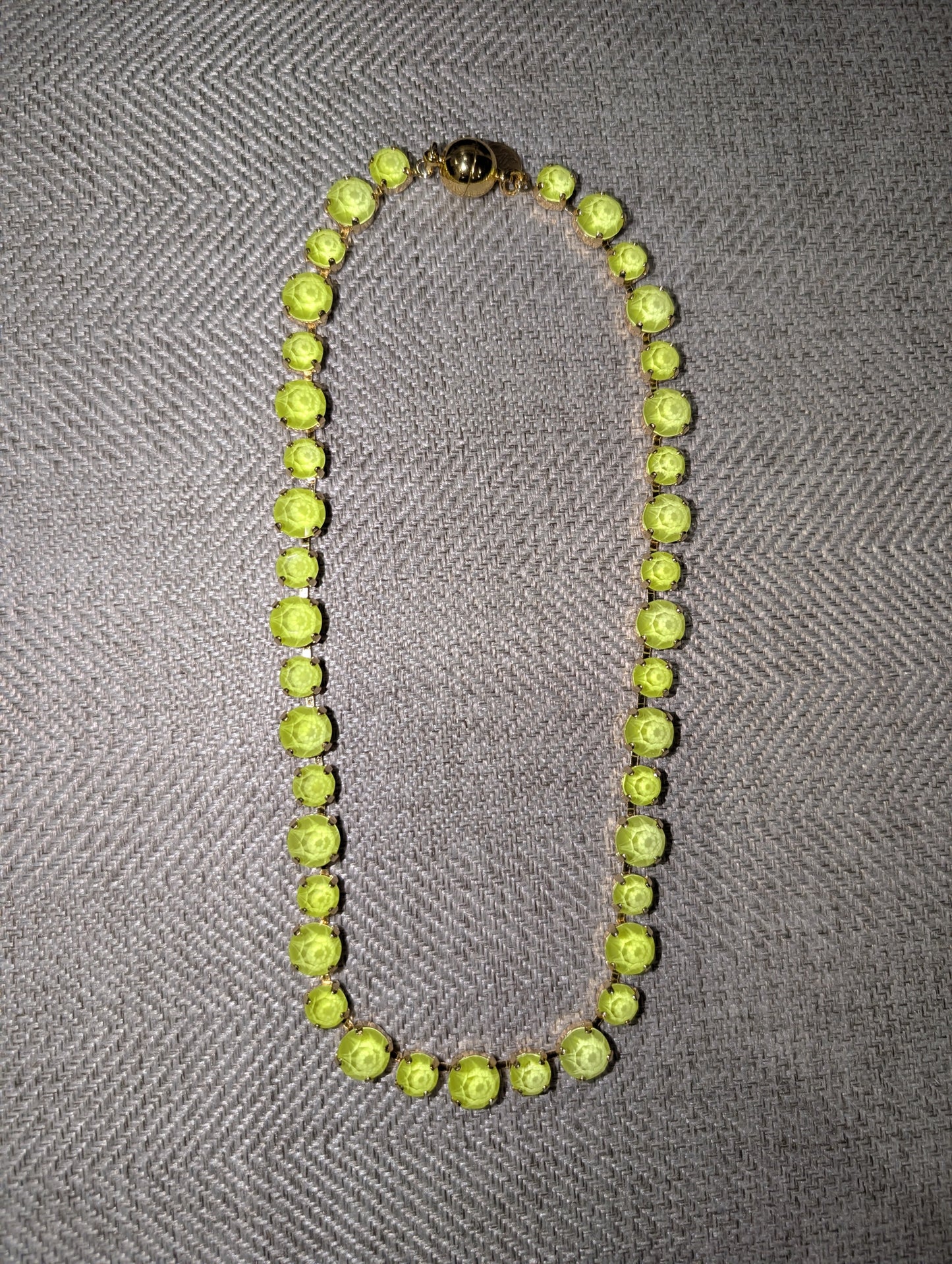 Pre Order WaFa Neon Yellow Crystal Necklace — 16-inch collar of uniform neon yellow-green crystals in gold setting