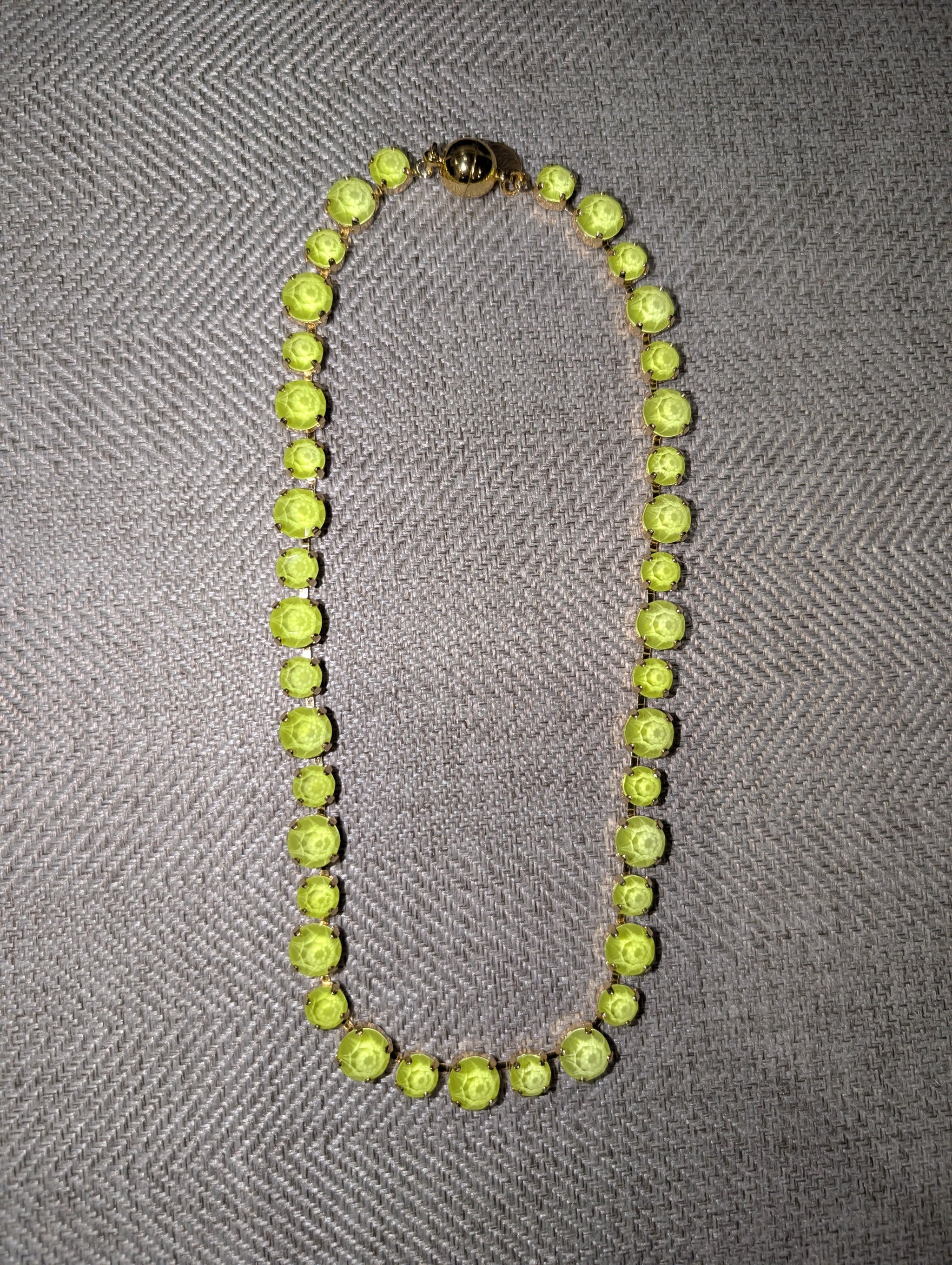 Pre Order WaFa Neon Yellow Crystal Necklace — 16-inch collar of uniform neon yellow-green crystals in gold setting