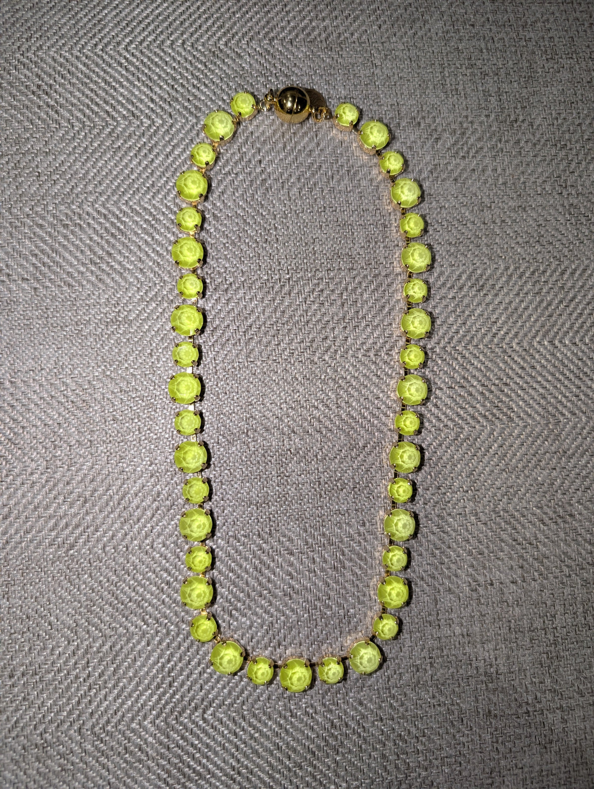 Pre Order WaFa Neon Yellow Crystal Necklace — 16-inch collar of uniform neon yellow-green crystals in gold setting