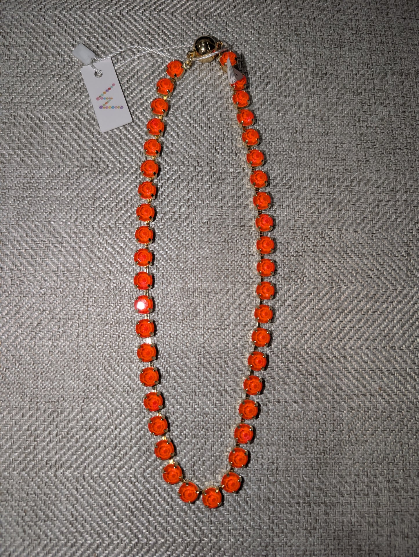 Pre Order WaFa Orange Crystal Necklace — 16-inch collar of vibrant orange crystals in gold setting