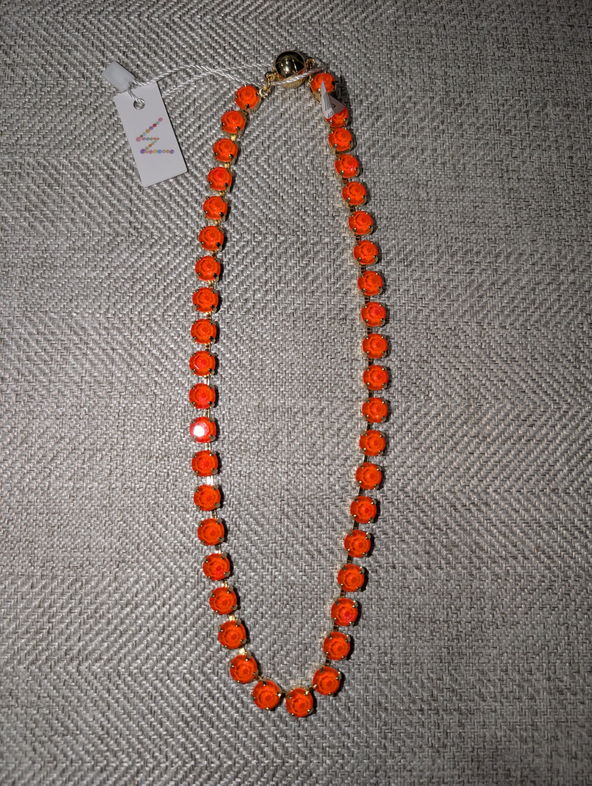 Pre Order WaFa Orange Crystal Necklace — 16-inch collar of vibrant orange crystals in gold setting