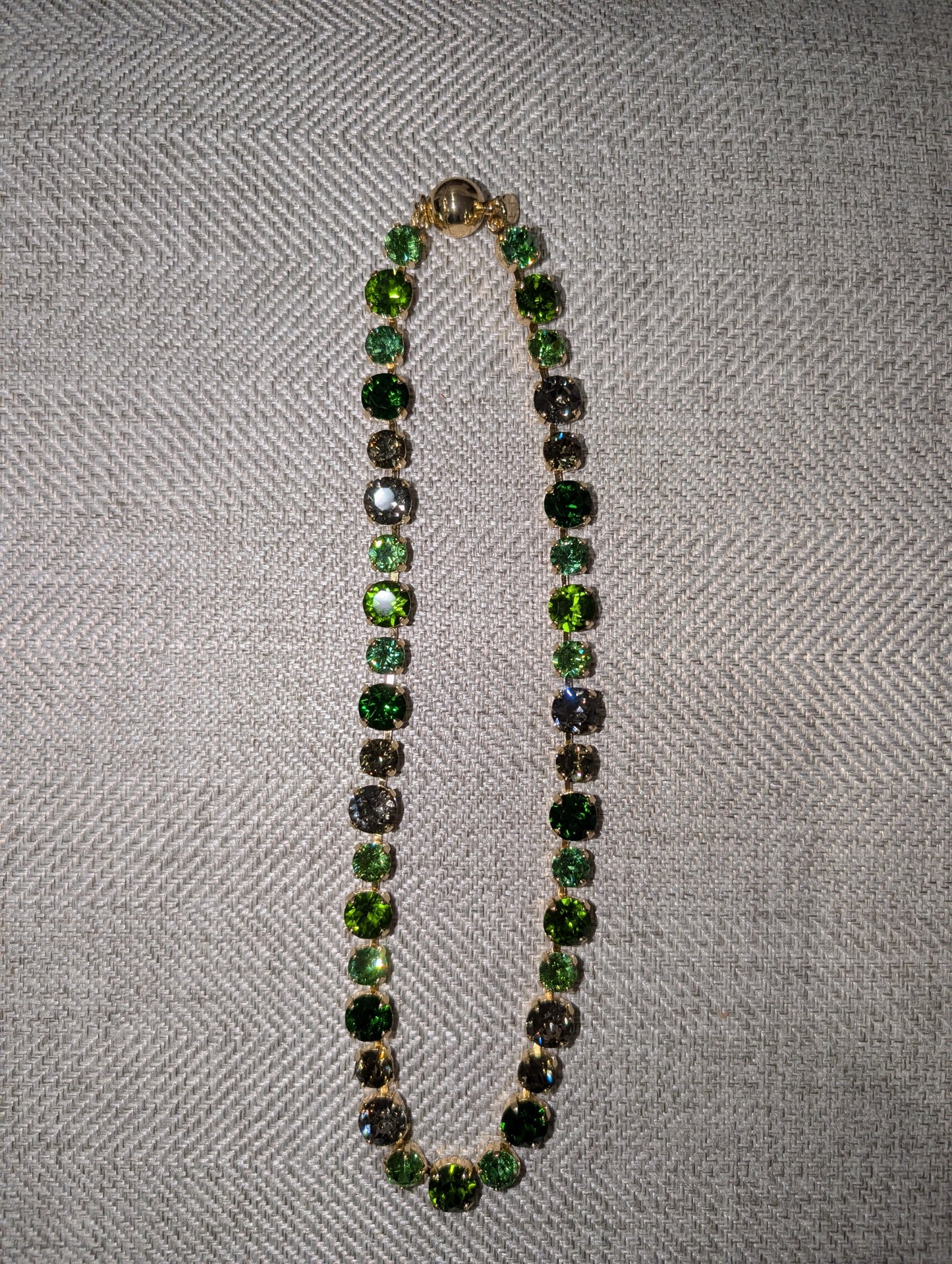 Pre Order WaFa Multi Green Crystal Necklace — 16-inch collar of mixed forest, olive and smoky green crystals in gold setting