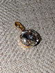 WaFa Small Round Crystal Charm — round faceted smoky grey crystal pendant in gold prong setting with bail loop