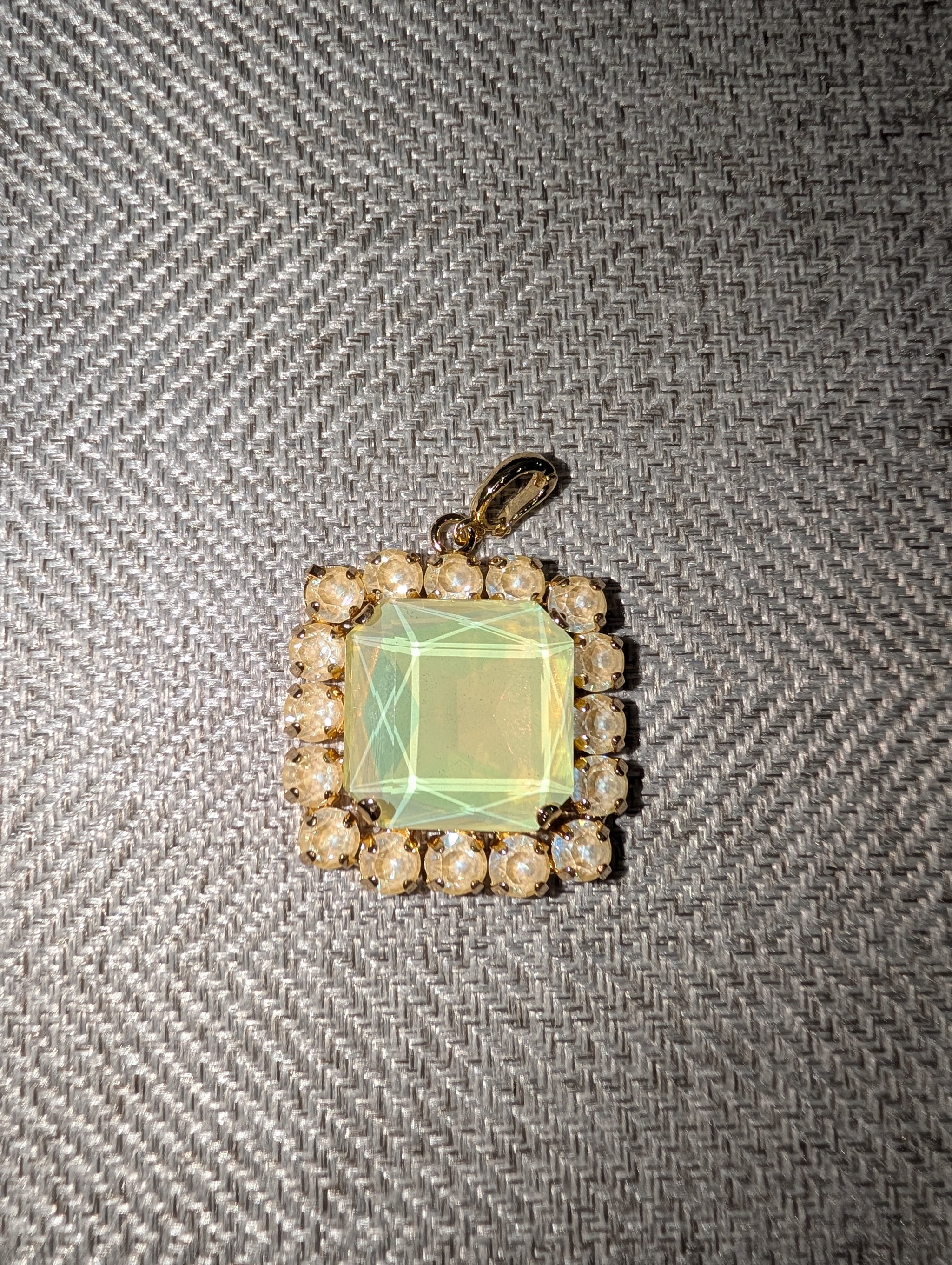 Pre Order WaFa Square Crystal Halo Pendant — mint opal square center stone surrounded by pearl halo in gold setting