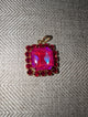Pre Order WaFa Square Crystal Halo Pendant — hot pink AB square center stone surrounded by red crystal halo in gold setting