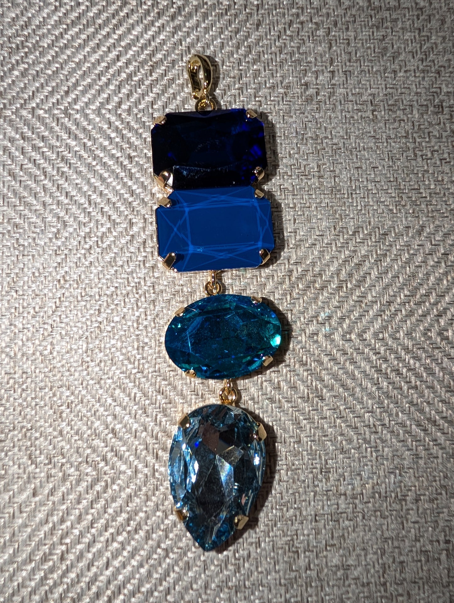 Pre Order WaFa 4-Stone Crystal Drop Pendant — blue multi colorway: navy, cobalt, teal oval, aqua teardrop